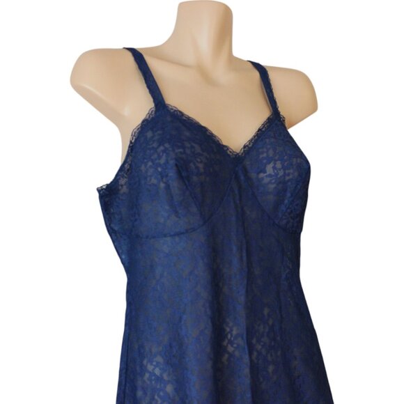 Vintage St. Michael Lingerie 36 Slip Dark Blue Lace Lace Size 14 sp76 - Picture 3 of 10